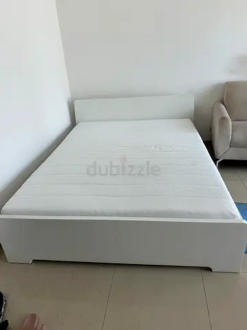 White double bed frame with mattress - good condition