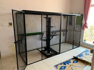 Large Indoor/Outdoor Metal Aviary/Cage with Perches and Play Stand for cats