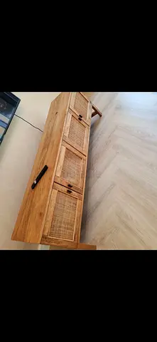 Solid Wood Sideboard with Rattan Doors - Natural Finish