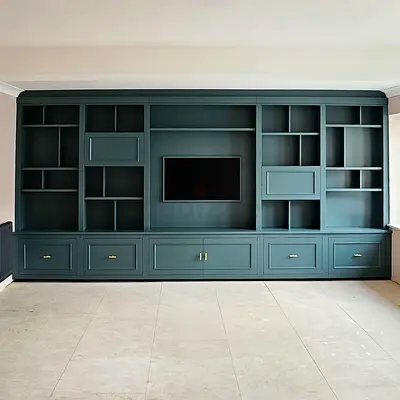 Custom Built-in Wall Unit / Entertainment Center - Dark Green Finish