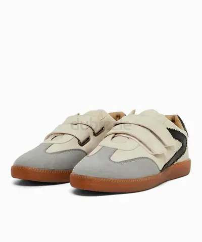 Beige  Grey Suede Casual Velcro Sneakers. [Message for sizes]