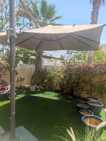 Large Outdoor Patio Parasol / Garden Umbrella - Beige - 3x3m; new canopy