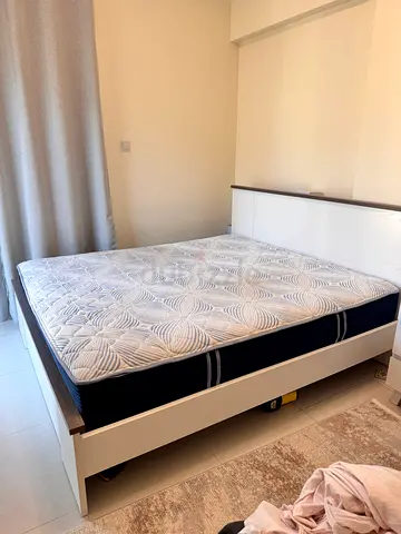 White Platform Bed Frame with Mattress - Good Condition king size 180.  200