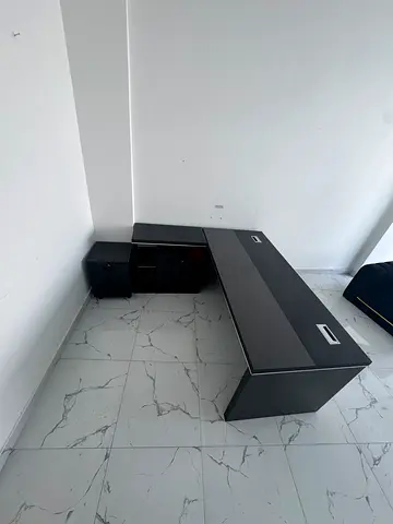 L-shaped Office Desk with Storage Drawers - Dark Grey
