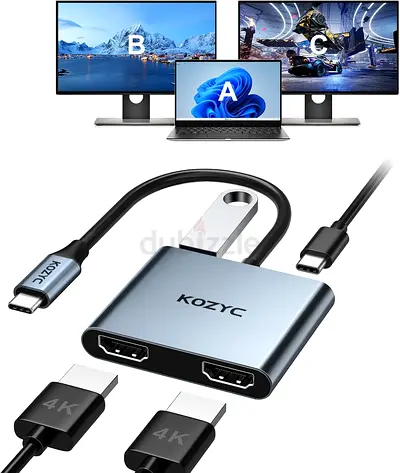 USB C to Dual HDMI Adapter 4K@30Hz, KOZYC USB C Hub Multiport Adapter with 2xHDMI,