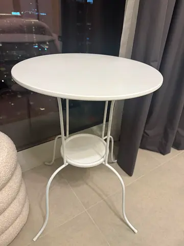 Small Round White Metal Side Table - 2-Tier