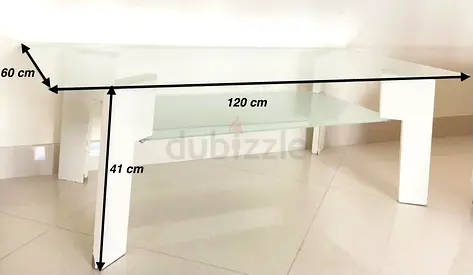 White Glass Top Coffee Table with Lower Shelf - 120 x 60 cm