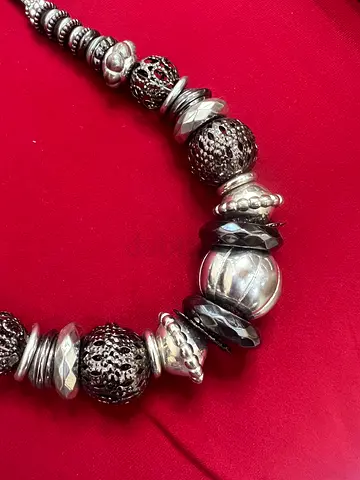 Bold Elements Necklace Silver Tone textured puffy beads large discs