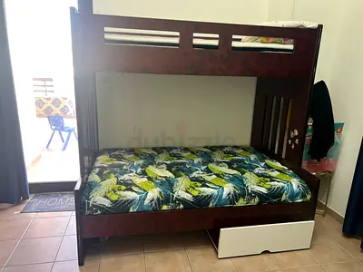 Solid Wood Bunk Bed with Storage Drawer - Double Bottom, Single Top