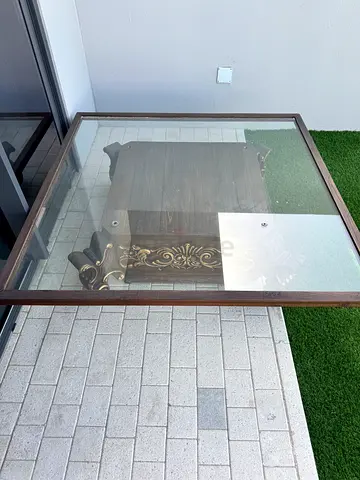 Wood and Glass coffee Table - Large Rectangular Glass Top