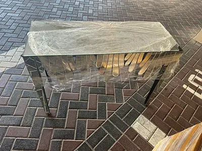 Mirrored Console Table with Decorative Front - Good Condition