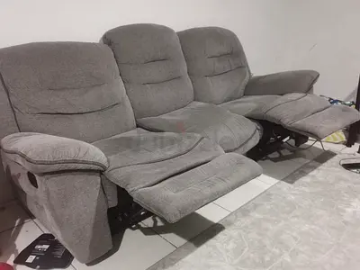Grey 3-Seater Reclining Sofa - Comfortable Fabric Sofa with Footrests