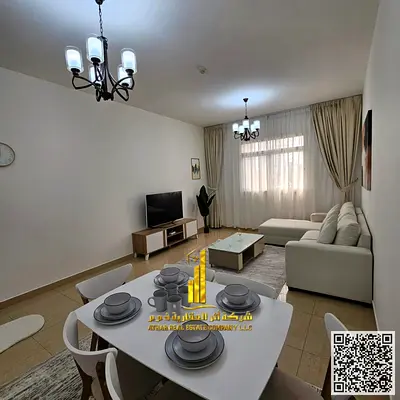 Furnished one-bedroom apartment for rent in Ajman, Al Rashidiya 1 area. Clean and tidy furnishings. Includes all bills and internet. Fully furnished