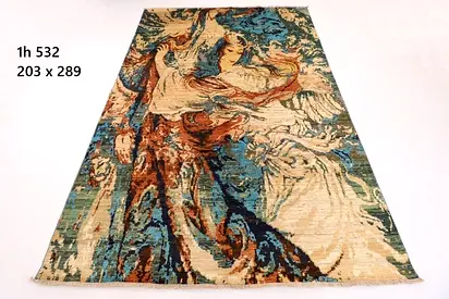 2x3m Afghan hand knotted Abstract/Figurative Area Rug carpet  203x289 cm