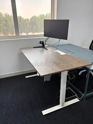 Height-adjustable office desk with monitor arm and screen (used)