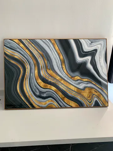 Abstract Marble Waves Framed Wall Art (Gold  Gray) - Single Panel