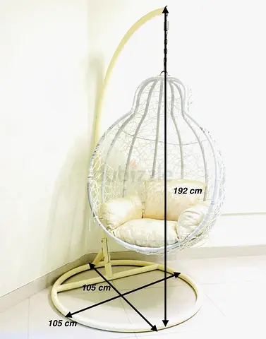 White Hanging Egg Chair with Stand — Comfortable Cushions, 192 cm Height