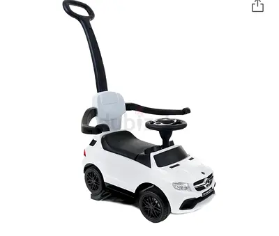Kids Push Ride-On Car with Parental Handle – White Mercedes-Style