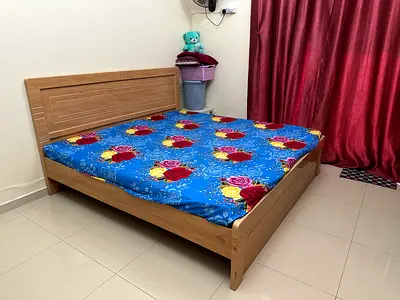 Solid Wood Double Bed Frame with Headboard - Good Condition