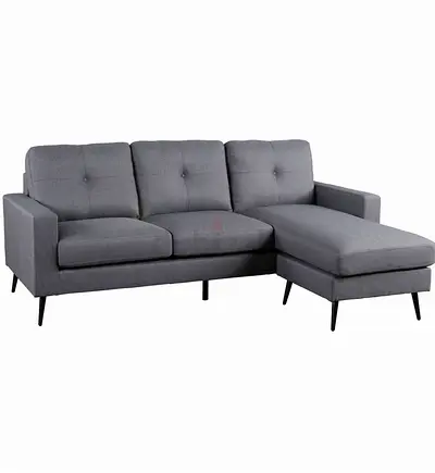 Grey Fabric L-Shaped Sofa with Chaise — Comfortable 3-Seater Home Box (Finland)