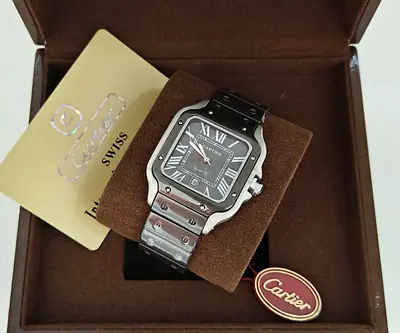 Cartier Santos-style Mens Stainless Steel Watch with Box