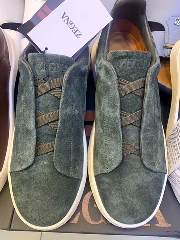 Zegna Green Suede Slip-On Sneakers - Brand New