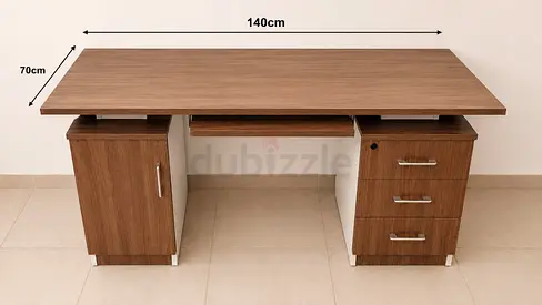 Used Wooden Office Desk with Drawers and Cabinet – 140 x 70 cm