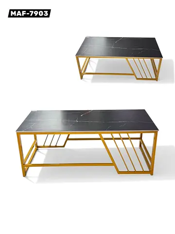 Modern Black Marble-Top Coffee Table with Gold Frame (7903)