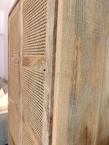 Solid Wood Cabinet with Rattan Doors - 200x100x50