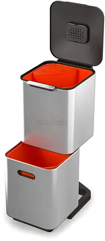 Kitchen Dual Bin Trash  Recycling Station - Compact Stainless Finish 60L