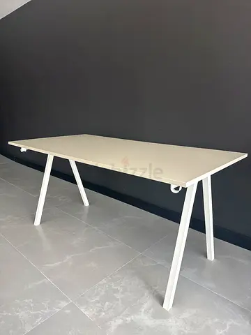 Simple White Rectangular Study/Dining Table - 4 Legs, Good Condition