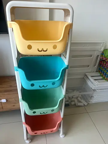 Multi-colour Kids Storage Organizer with 4 Plastic Bins