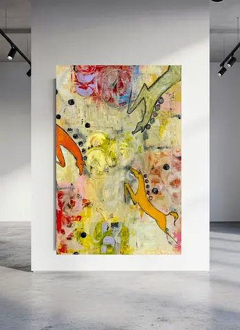 Abstract Mixed-Media Painting with Figurative Elements 150x100cm