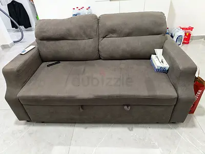 2-Seater Grey Fabric Sofa Bed - Compact and Comfortable