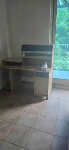 Light wood computer desk with hutch and storage - good condition