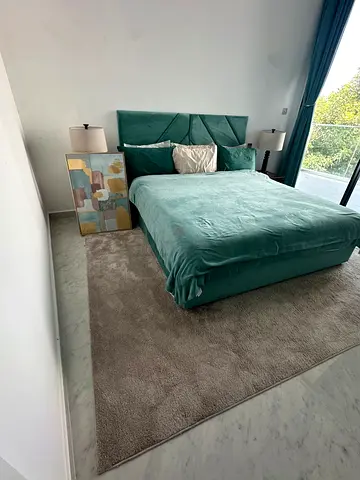 Turquoise Velvet Double Bed with Headboard (includes mattress)