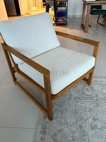 2 Solid Wood Frame Lounge Chair with White Cushions
