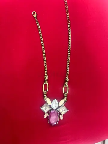 Chunky Gold Tone Rhinestone Jeweled Statement Necklace