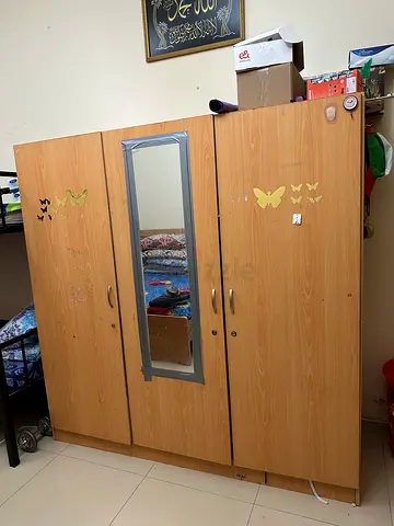 Wooden 3-Door Wardrobe with Mirror - Used, Good Condition