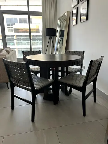 Dining Table dark brown wood finish with 4 Chairs