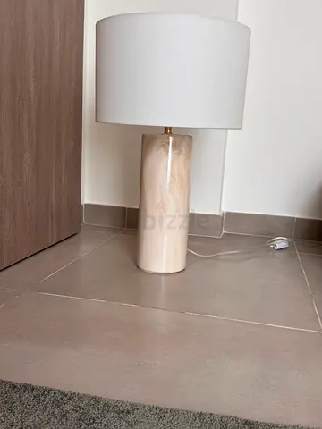 Minimal Marble-Effect Table Lamp with Fabric Shade (Good Condition)