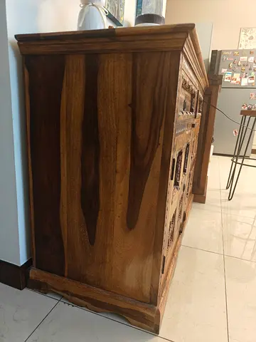 Solid Wood Carved Sideboard / Console Cabinet - Rustic Finish