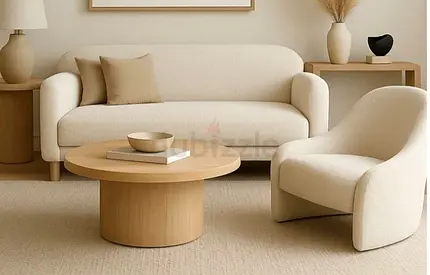 New Beige 3-Seater Sofa and Accent Chair Set — Modern Minimalist
