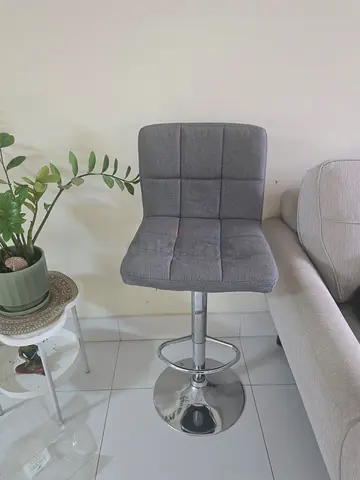 Adjustable Grey Fabric Bar Stool with Backrest