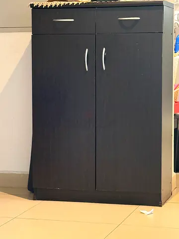 Shoe rack: Dark brown freestanding  storage cabinet with doors (compact wardrobe/cupboard)