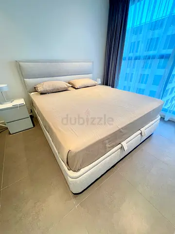 KING SIZE BED BP Stellar with Headboard and Storage 180x200x37 cm + Matress - Light beige