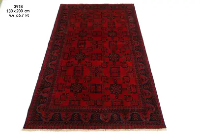 Afghan Handmade Red Bokhara Rug - 130 x 200 cm (4.4 x 6.7 ft)