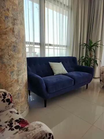 Blue 3 + 2 + 1 Seater Velvet Sofa in Good Condition...Immediately to be sold...
