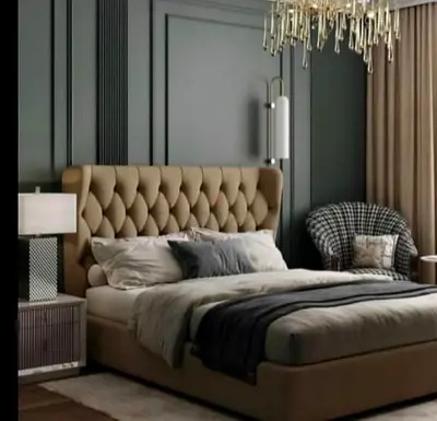 Queen/King Upholstered Bed with Tufted Headboard - Beige