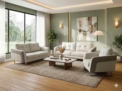 Light Grey 3+2 Seater Sofa Set with Matching Armchairs
